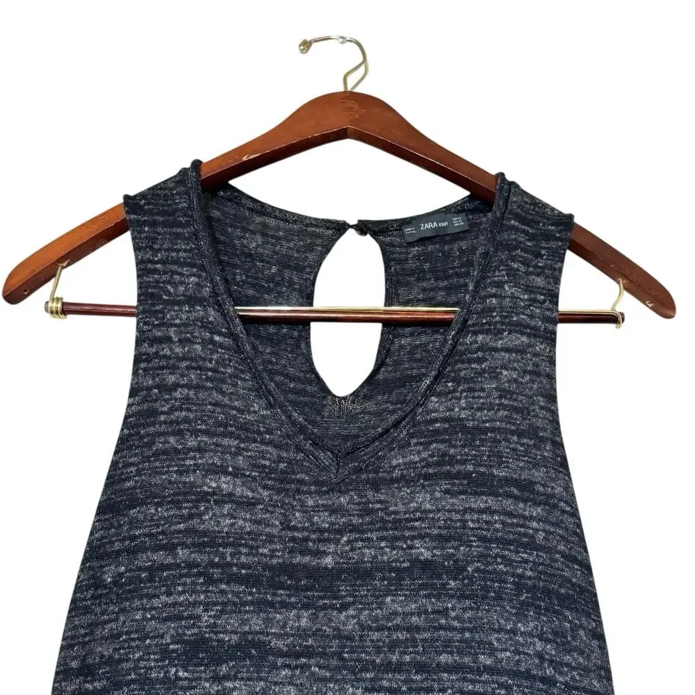 Zara Knit Women's Sleeveless V-Neck Jumpsuit Medium Gray Linen Blend Pockets